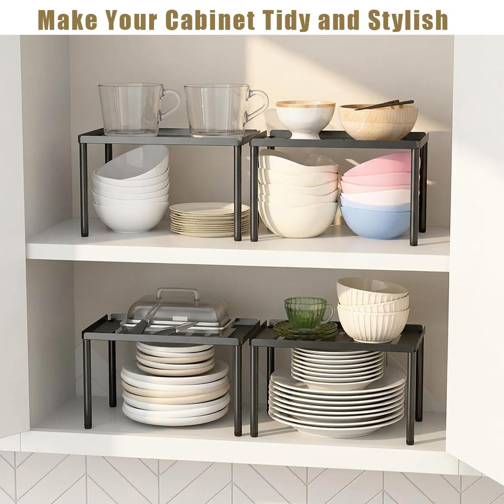 DwellDeal Cabinet Organizer Shelf, 2 Tier Kitchen Cabinet Organizer with Stackable Cabinet Shelves for Kitchen Countertop Storage, Metal Kitchen Shelf Organizer for Spice, Pantry & Under Sink White