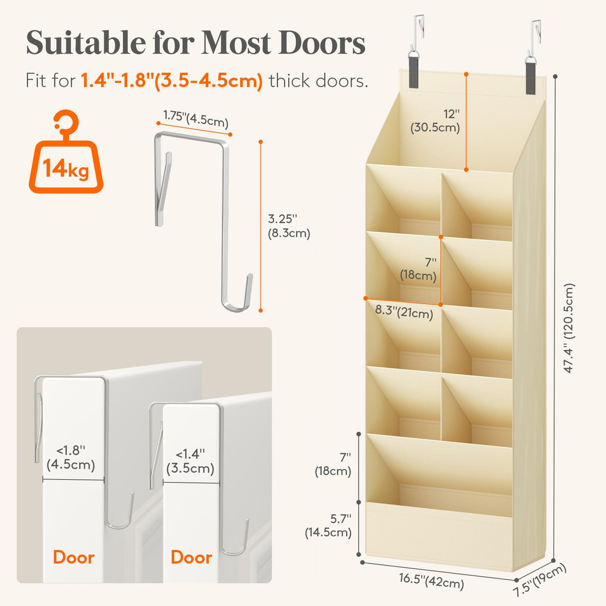 Lifewit Over the Door Shoe Organizer with Large Deep Pockets, Fabric Hanging Shoes Shelf for Closet, Dorm Storage, Shoe Rack Holder for Sneakers, Boots