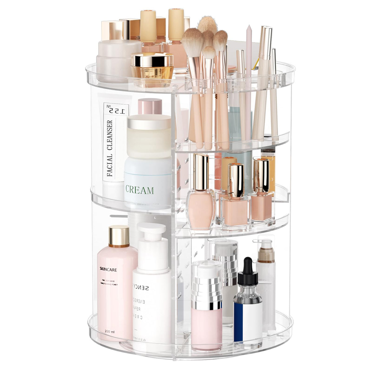 8-Tier Rotating Makeup & Skincare Organizer with Brush Holder