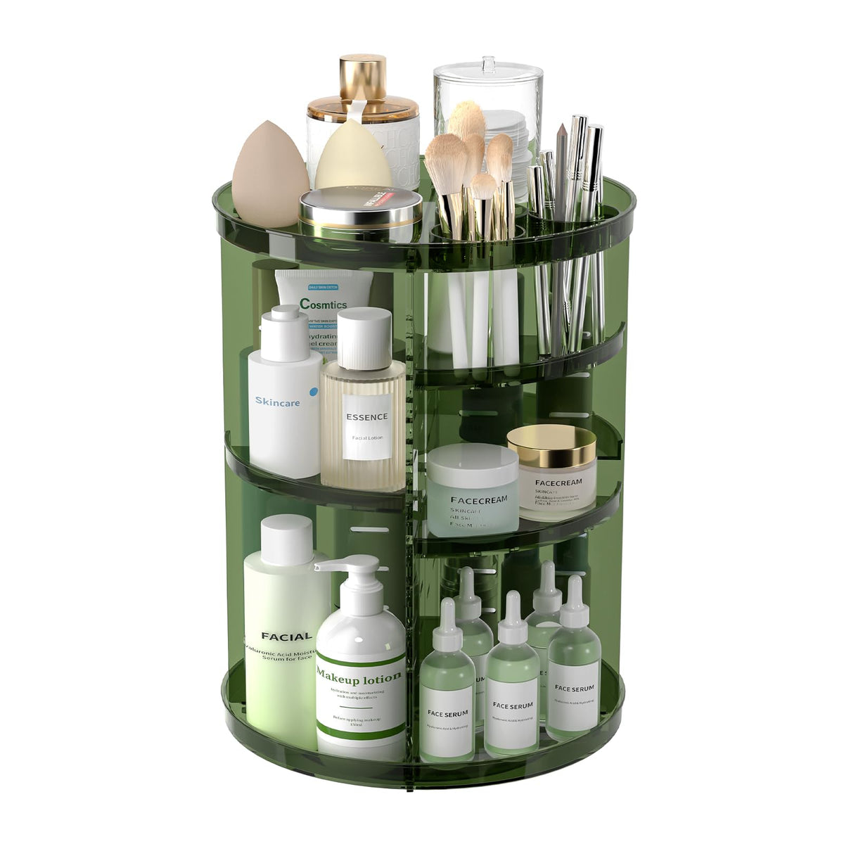 8-Tier Rotating Makeup & Skincare Organizer with Brush Holder