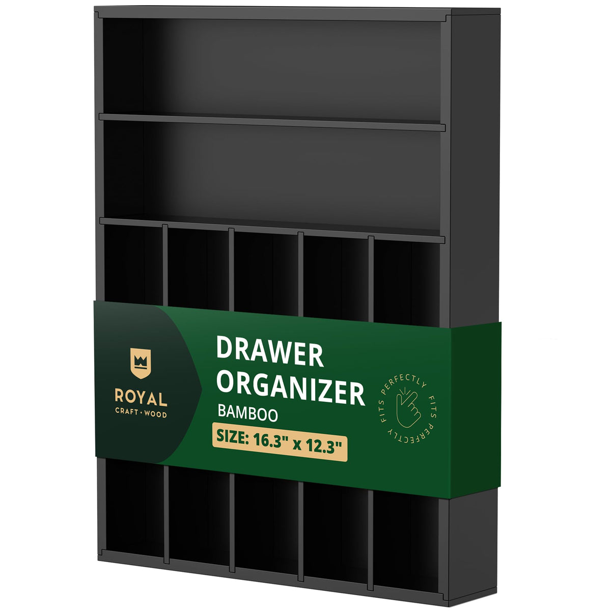 ROYAL CRAFT WOOD Luxury Bamboo Kitchen Drawer Organizer - Silverware Organizer - Utensil Holder and Cutlery Tray with Grooved Drawer Dividers for Flatware and Kitchen Utensils