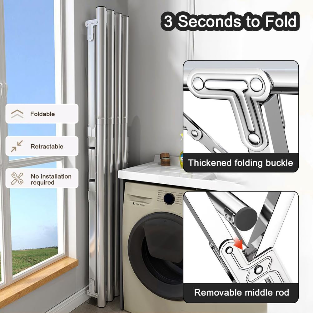 Foldable Stainless Steel Drying Rack with Wheels & Shoe Shelf