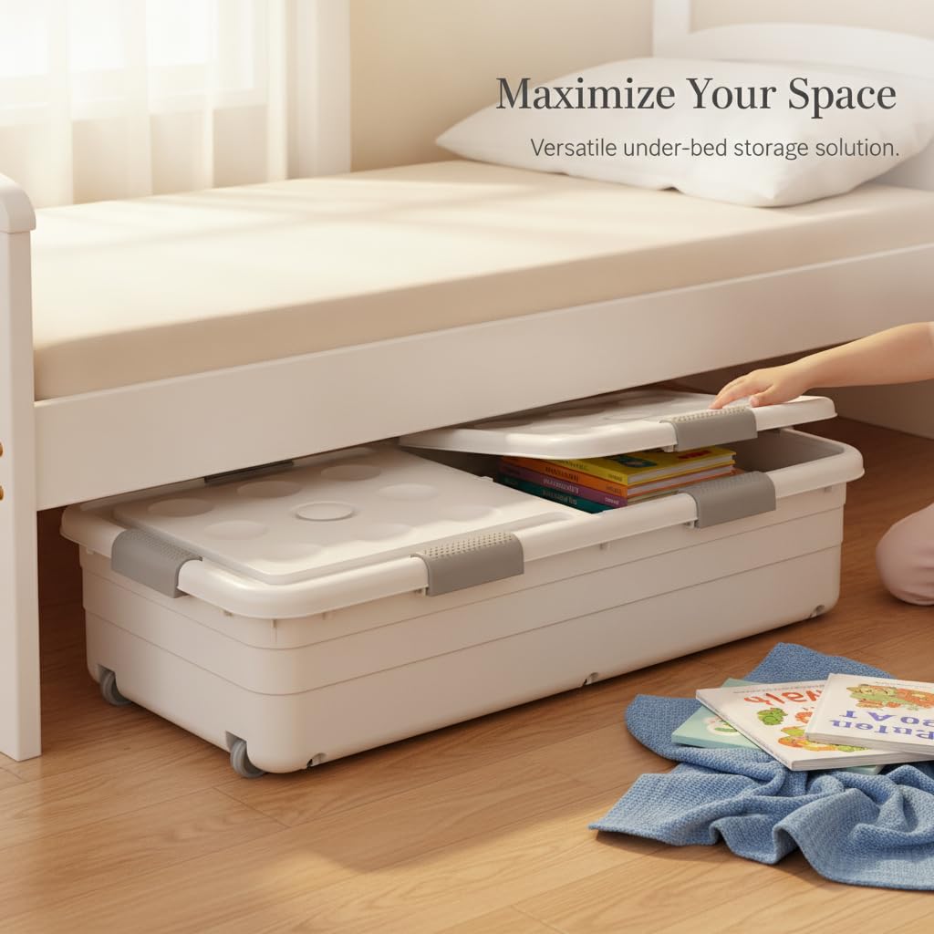 JWQFBC Underbed Storage Organizer, Drawer, Cream Yellow 100x52x29cm