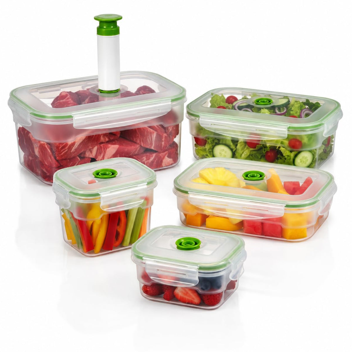 Lasting Freshness Vacuum Seal Food Storage Containers with Hand Pump – BPA-Free Plastic, Airtight Meal Prep & Leftovers Containers, Keep Food Fresh 5X Longer