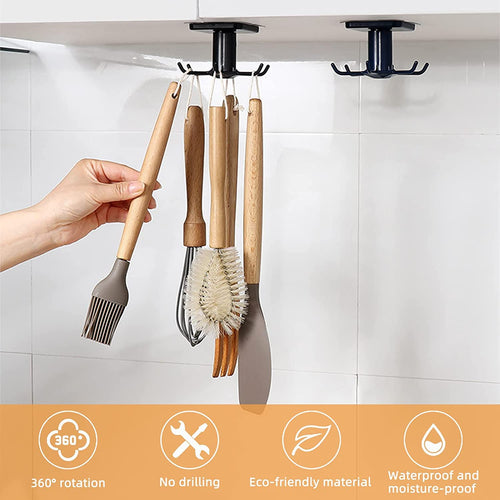 2-Pack 360° Rotating Under-Cabinet Utensil Hooks