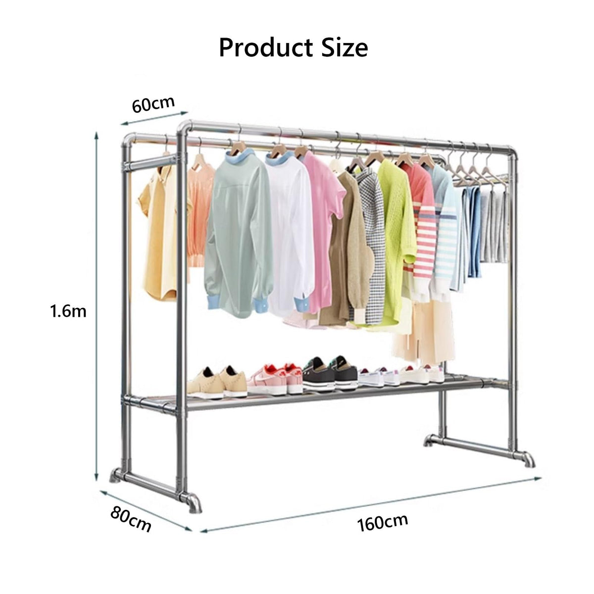 Adjustable Heavy-Duty Clothes Drying Rack with Shoe Shelf