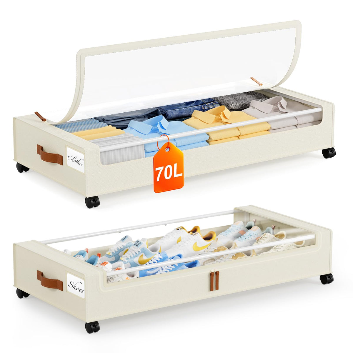 Yecaye Under Bed Storage with Wheels, Large Capacity Under Bed Storage Containers with Metal Frame & Clear Lid, Rolling Underbed Organizer Bins Drawers for Clothes, Shoes, Blankets