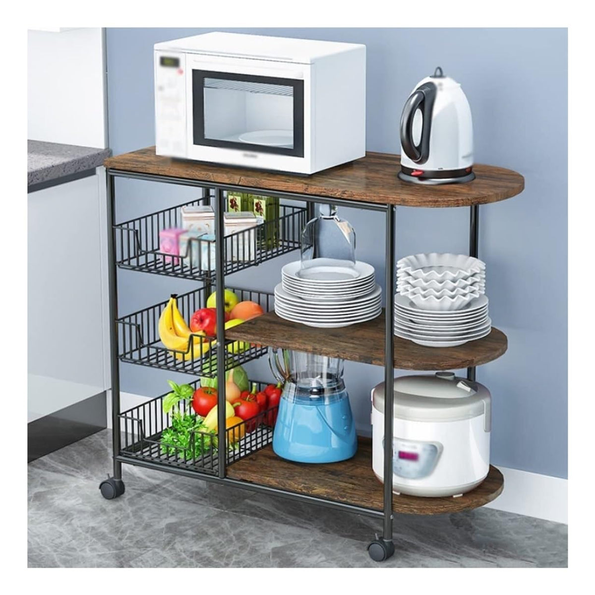 JIANSMZ 3 Tier Microwave Stand with Wheels for Kitchen Storage and nization Rolling Microwave Cart with Printer Shelf Microwave Oven Stand with Casters for Seasoning and Spice Ra