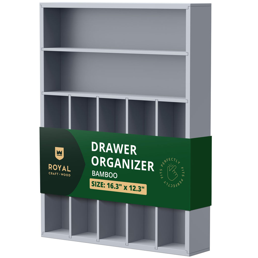 ROYAL CRAFT WOOD Luxury Bamboo Kitchen Drawer Organizer - Silverware Organizer - Utensil Holder and Cutlery Tray with Grooved Drawer Dividers for Flatware and Kitchen Utensils