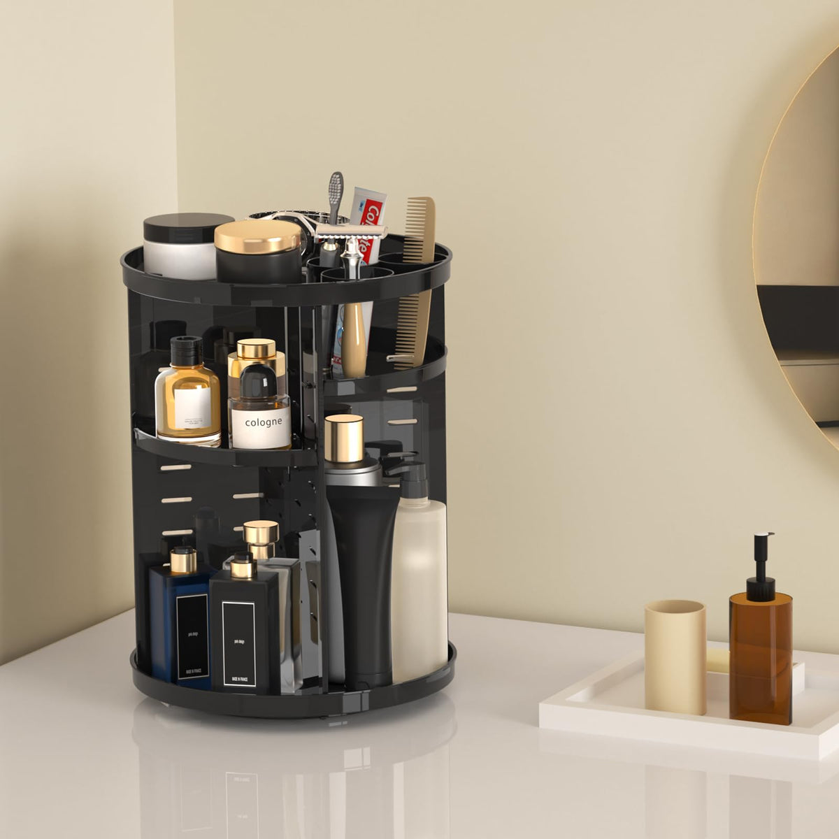 8-Tier Rotating Makeup & Skincare Organizer with Brush Holder