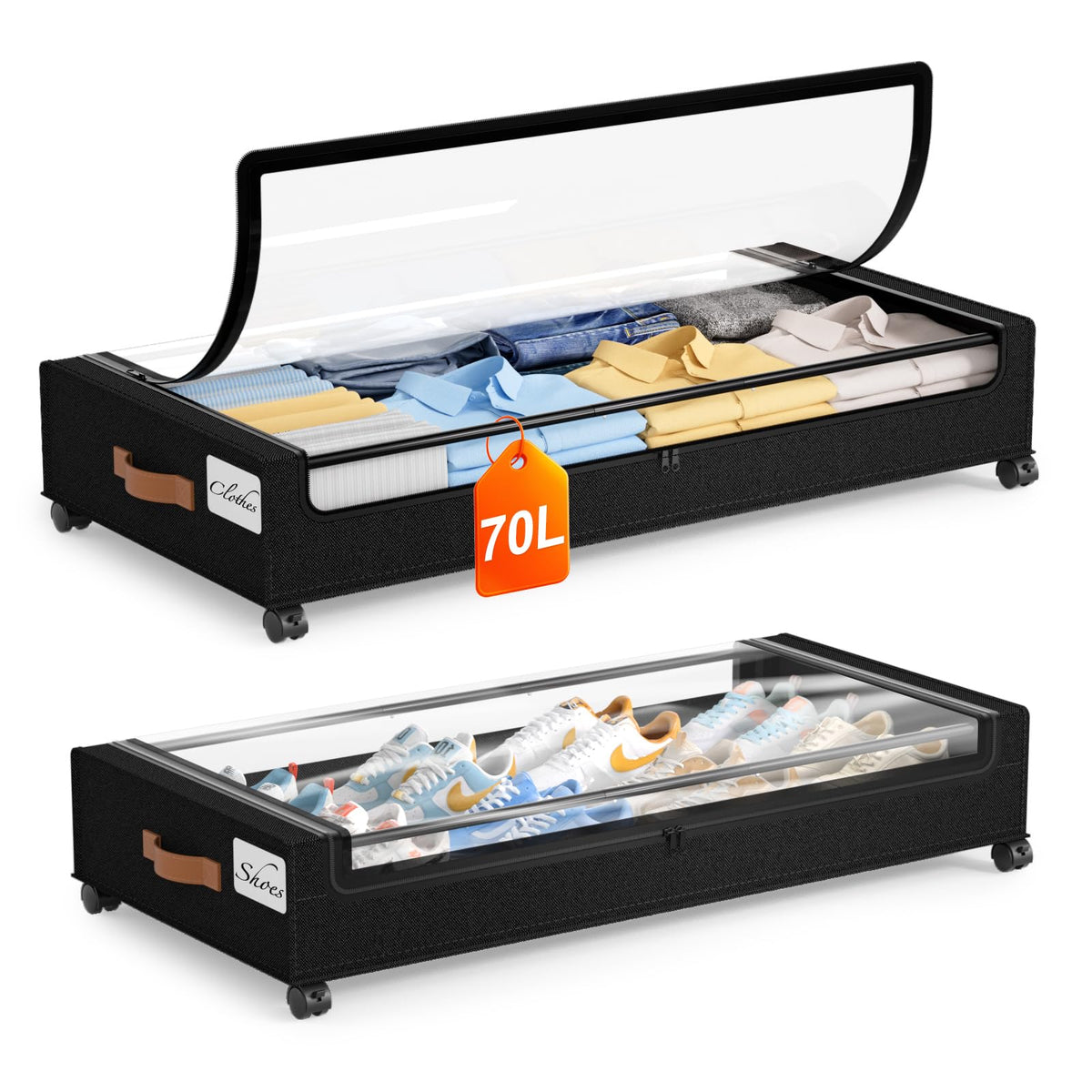 Yecaye Under Bed Storage with Wheels, Large Capacity Under Bed Storage Containers with Metal Frame & Clear Lid, Rolling Underbed Organizer Bins Drawers for Clothes, Shoes, Blankets