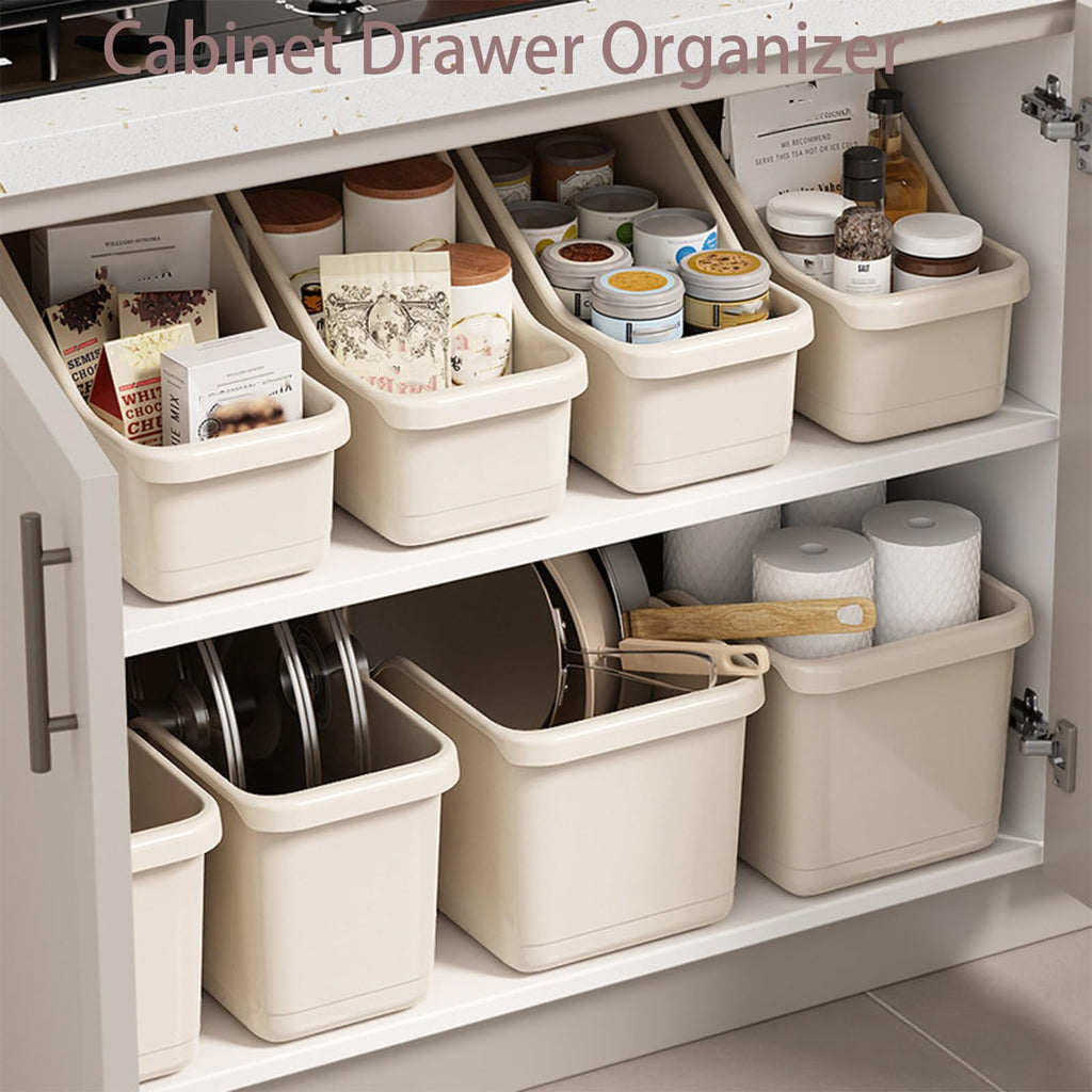 Multi-Use Pull-Out Cabinet Bin with Rolling Wheels Under Sink Storage Basket for Kitchen & Bathroom Perfect for Pantry & High Cabinets (Small Size)