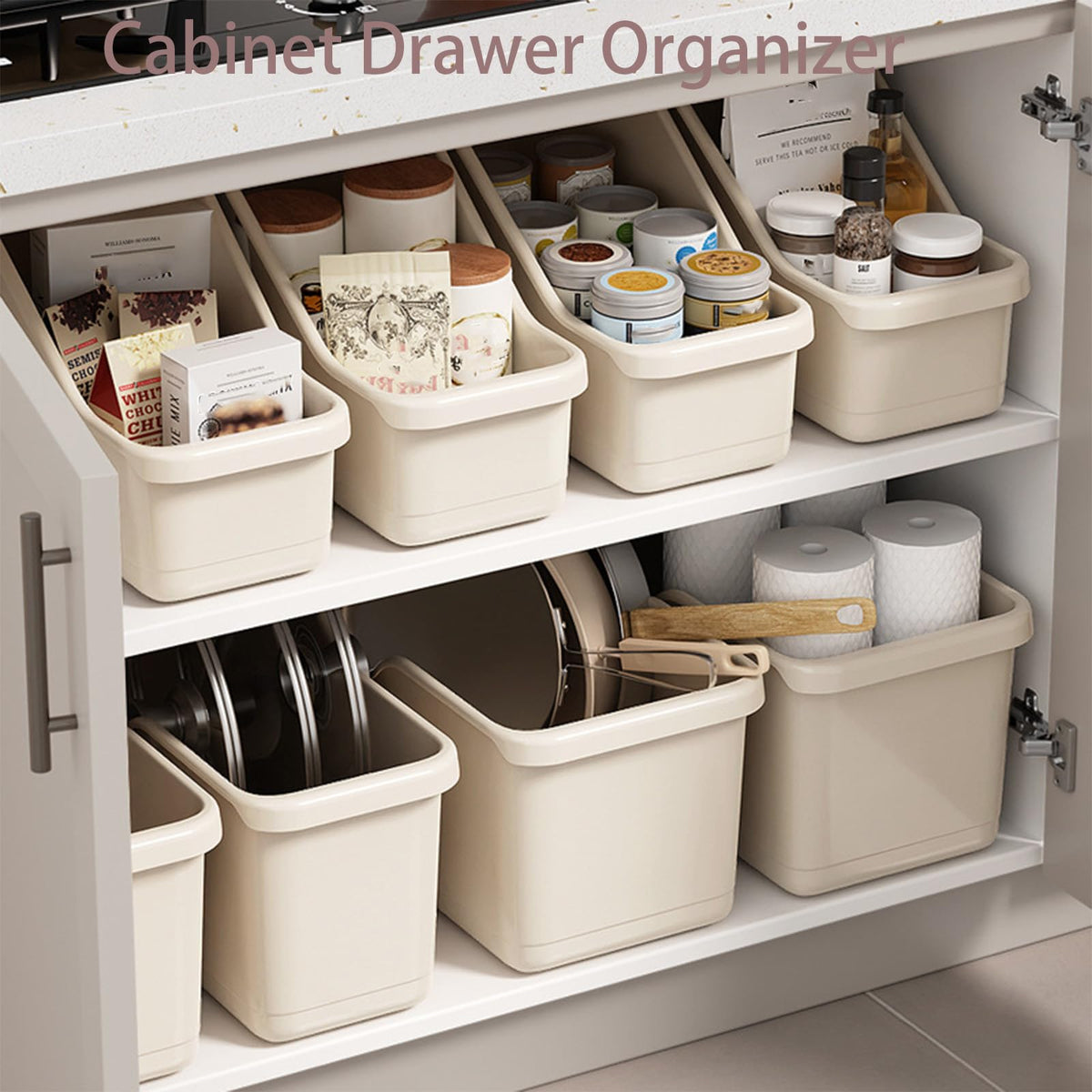 Multi-Use Pull-Out Cabinet Bin with Rolling Wheels Under Sink Storage Basket for Kitchen & Bathroom Perfect for Pantry & High Cabinets (Small Size)
