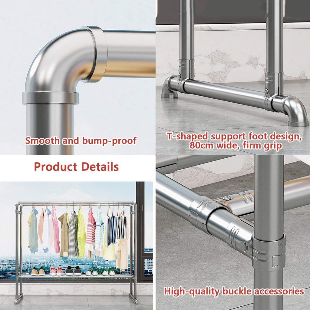 Adjustable Heavy-Duty Clothes Drying Rack with Shoe Shelf