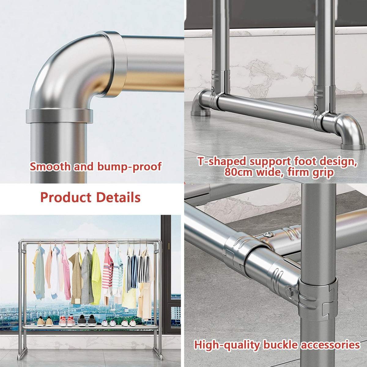 Adjustable Heavy-Duty Clothes Drying Rack with Shoe Shelf