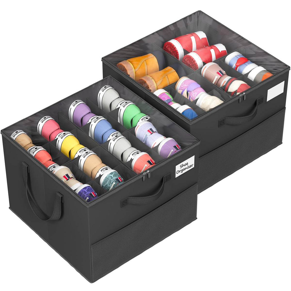 NestOrganix 2 Pack Shoe Organizer for Closet, Large Shoe Box Storage Containers, Foldable Shoe Storage Organizer Box Bin