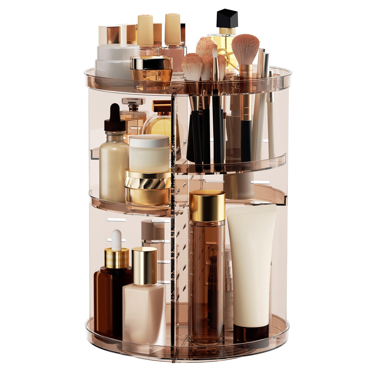8-Tier Rotating Makeup & Skincare Organizer with Brush Holder