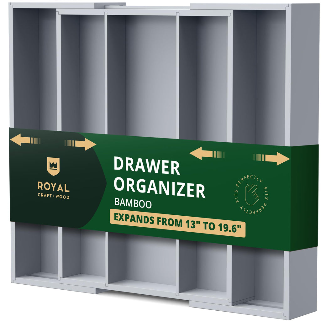 ROYAL CRAFT WOOD Luxury Bamboo Kitchen Drawer Organizer - Silverware Organizer - Utensil Holder and Cutlery Tray with Grooved Drawer Dividers for Flatware and Kitchen Utensils