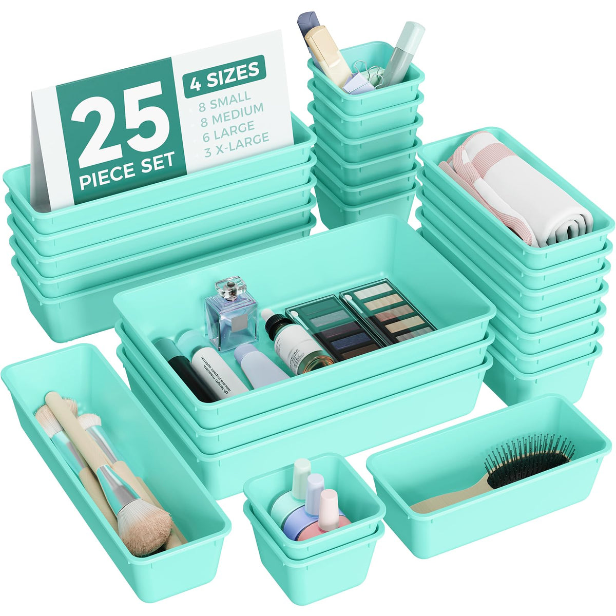 25-Piece Plastic Drawer Organizer Tray Set for Home