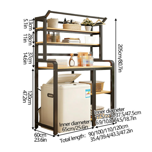 5 Tier Laundry Rack Above Washing Machine with Shelves Open Washer Cabinet Bathroom and Balcony Storage (White, 110 x 60 x 205cm)