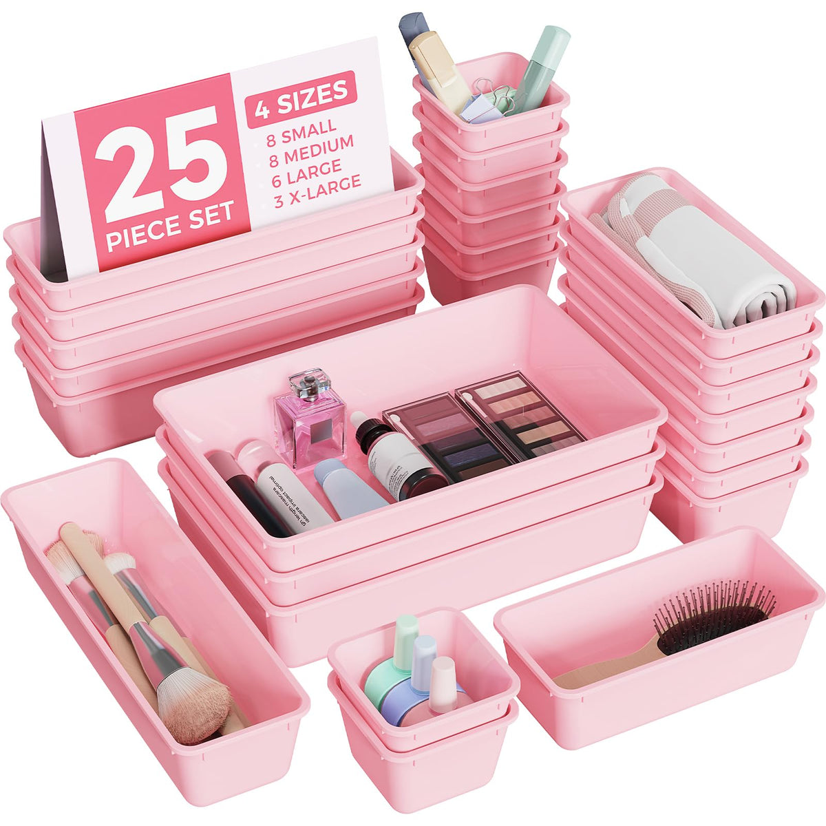 25-Piece Plastic Drawer Organizer Tray Set for Home