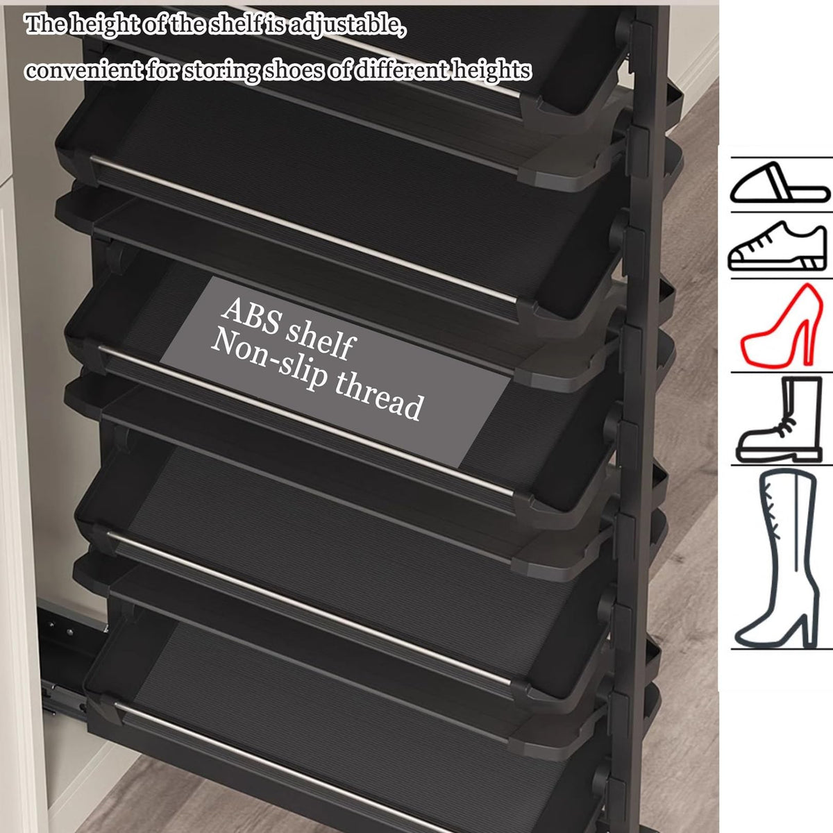 Adjustable Pull-Out Metal Shoe Rack for Closet Storage