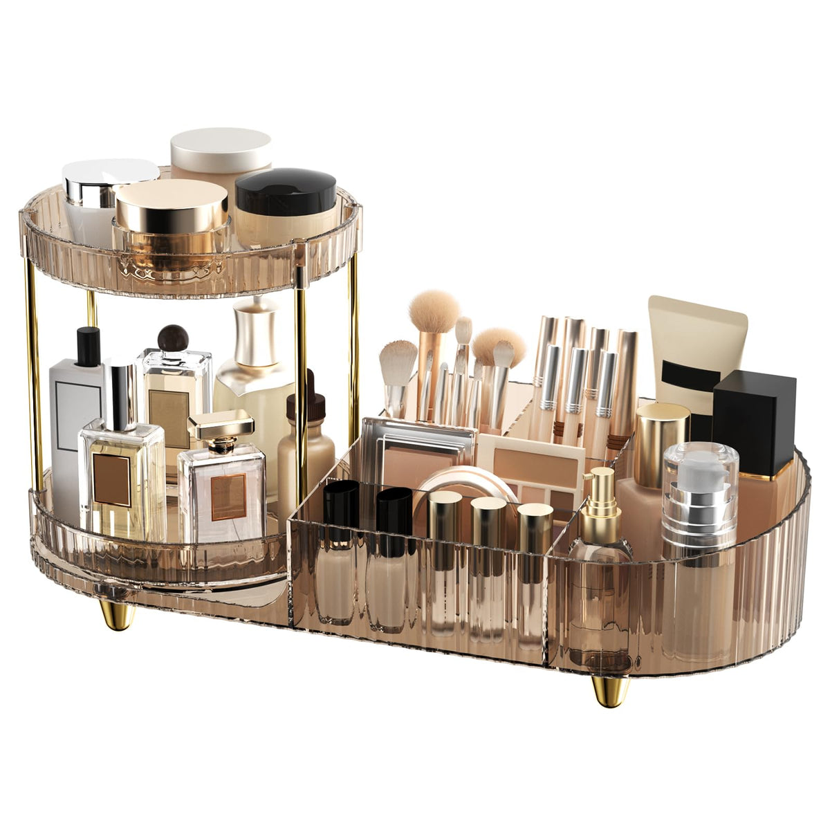 Rotating Vanity Makeup Organizer with Tiered Trays