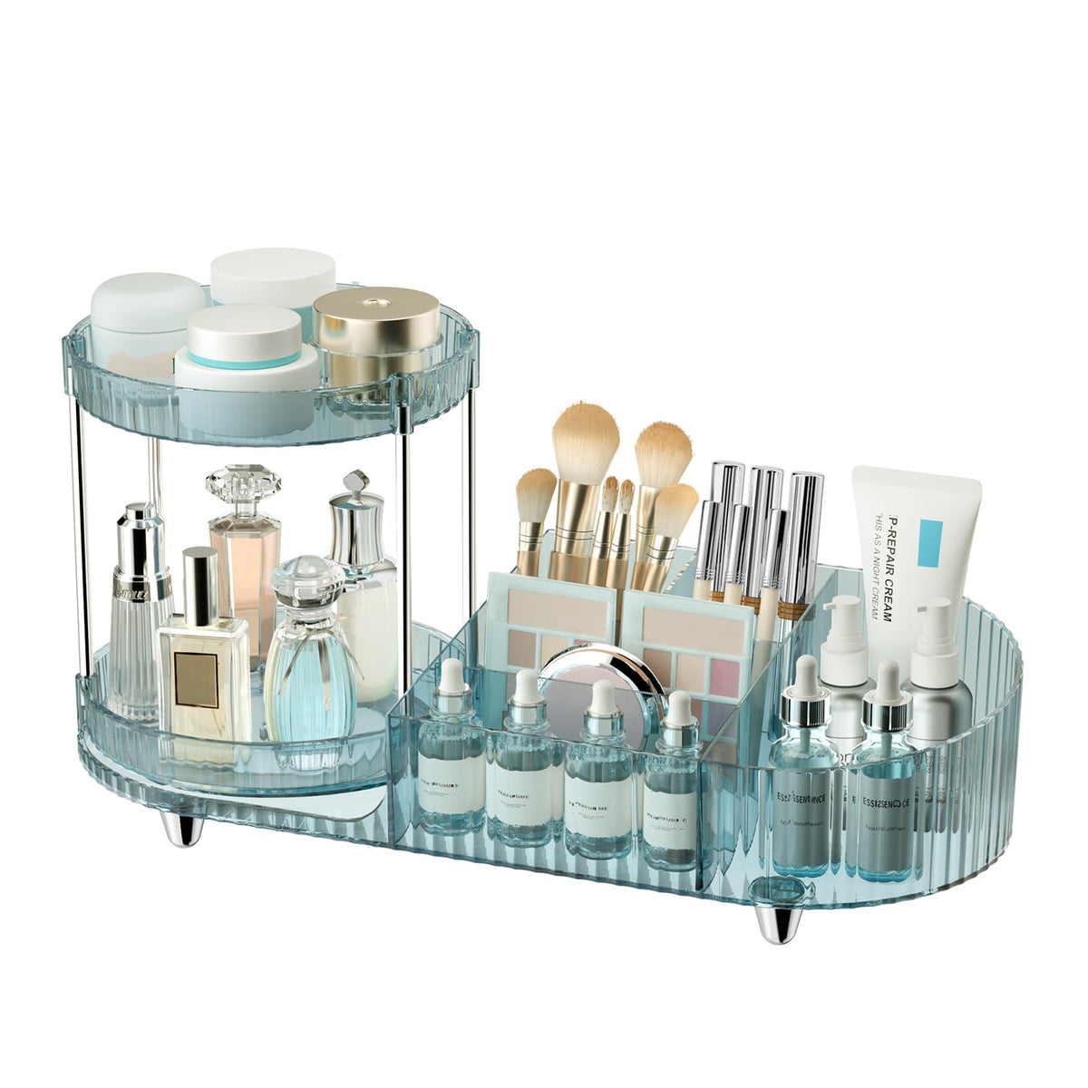 Rotating Vanity Makeup Organizer with Tiered Trays