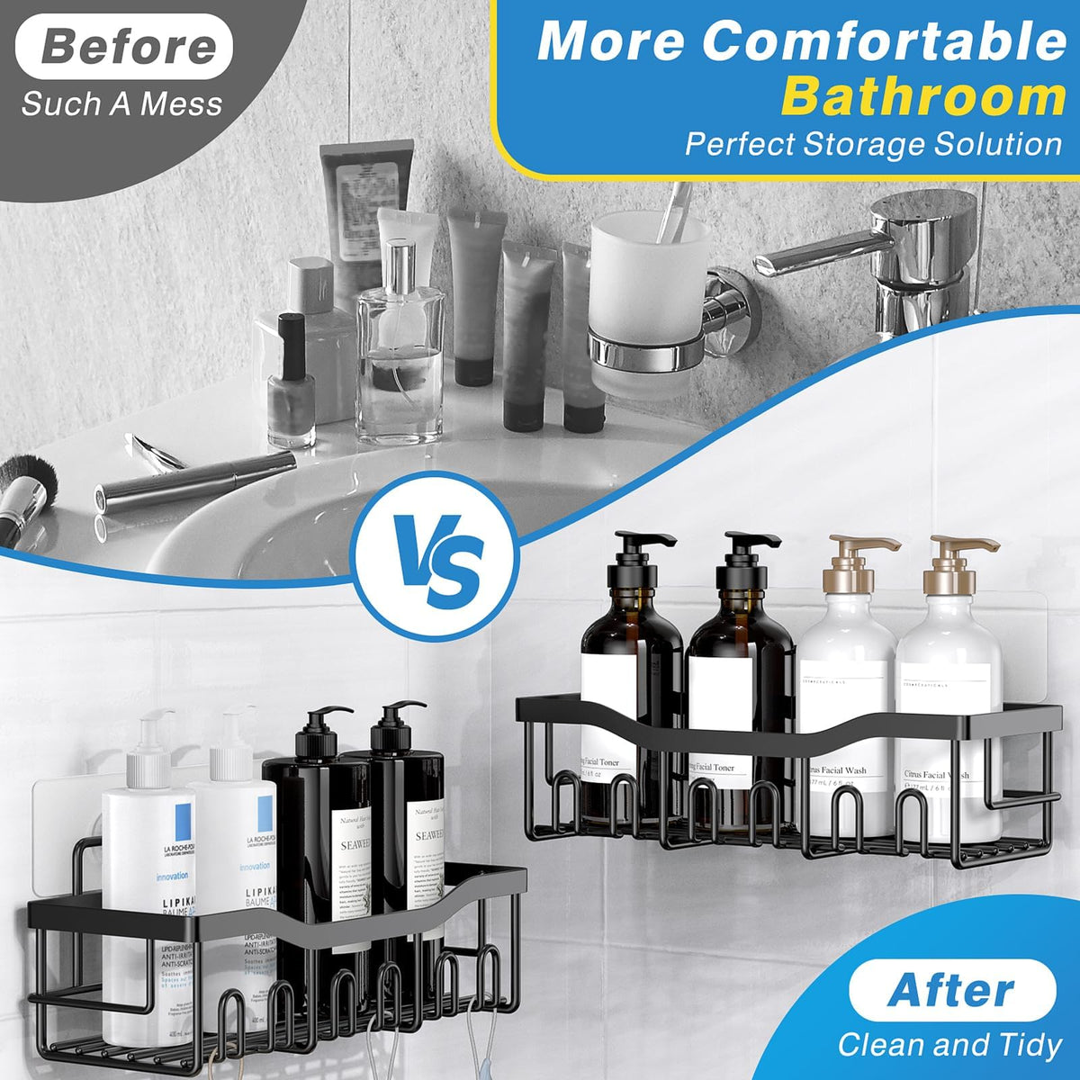 5-Pack Rustproof Stainless Steel Adhesive Shower Caddies