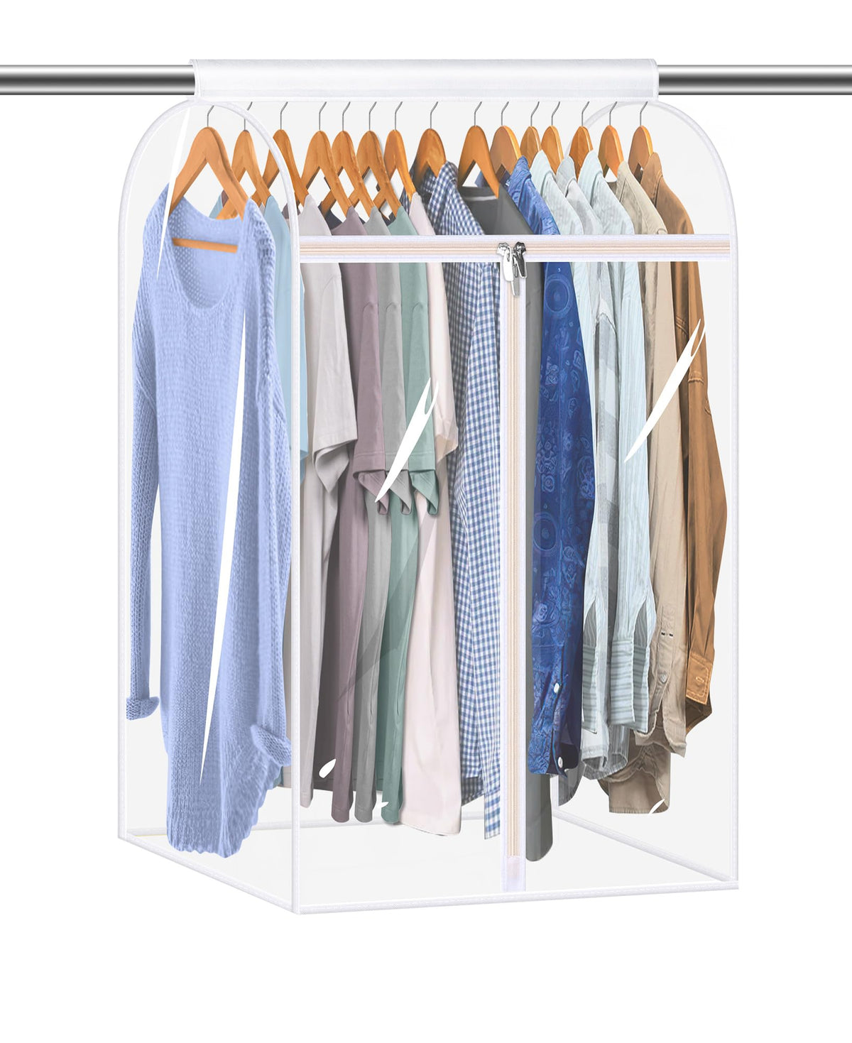 KEETDY Hanging Garment Bags for Closet Storage Large Clear Window Hanging Clothes Storage Garment Rack Cover Coat Protector for Suit, Wardrobe, Bottom Enclosed