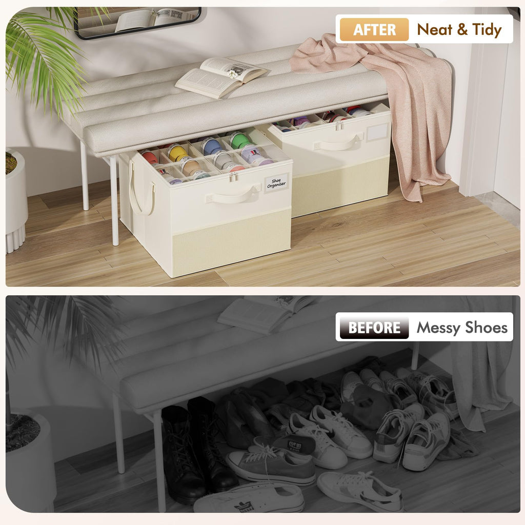 2-Pack Foldable Shoe Storage Organizer Boxes for Closet