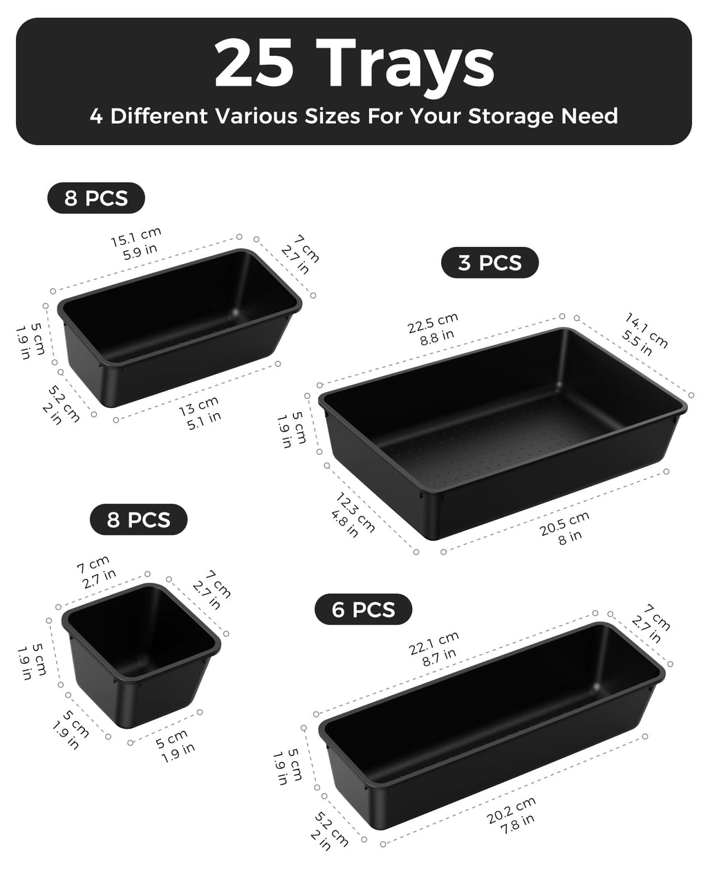 25-Piece Plastic Drawer Organizer Tray Set for Home