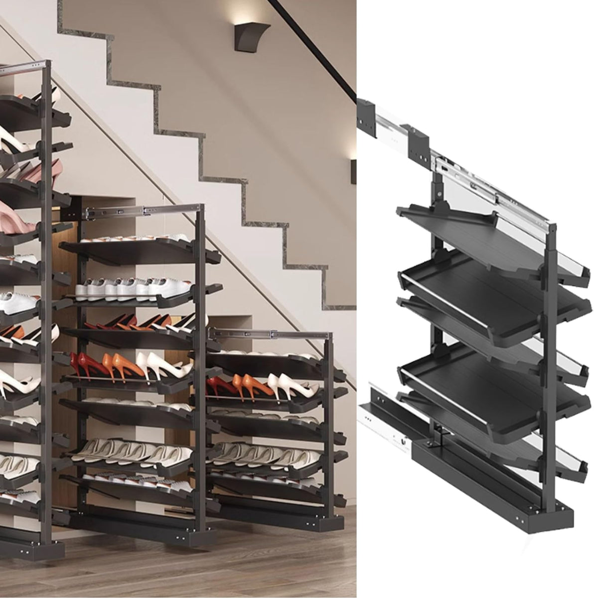 Adjustable Pull-Out Shoe Rack Organizer for Closet – Retractable Metal Stackable Storage Solution, Vertical Shelf Organizer for Small Bedrooms, Space-Saving Design