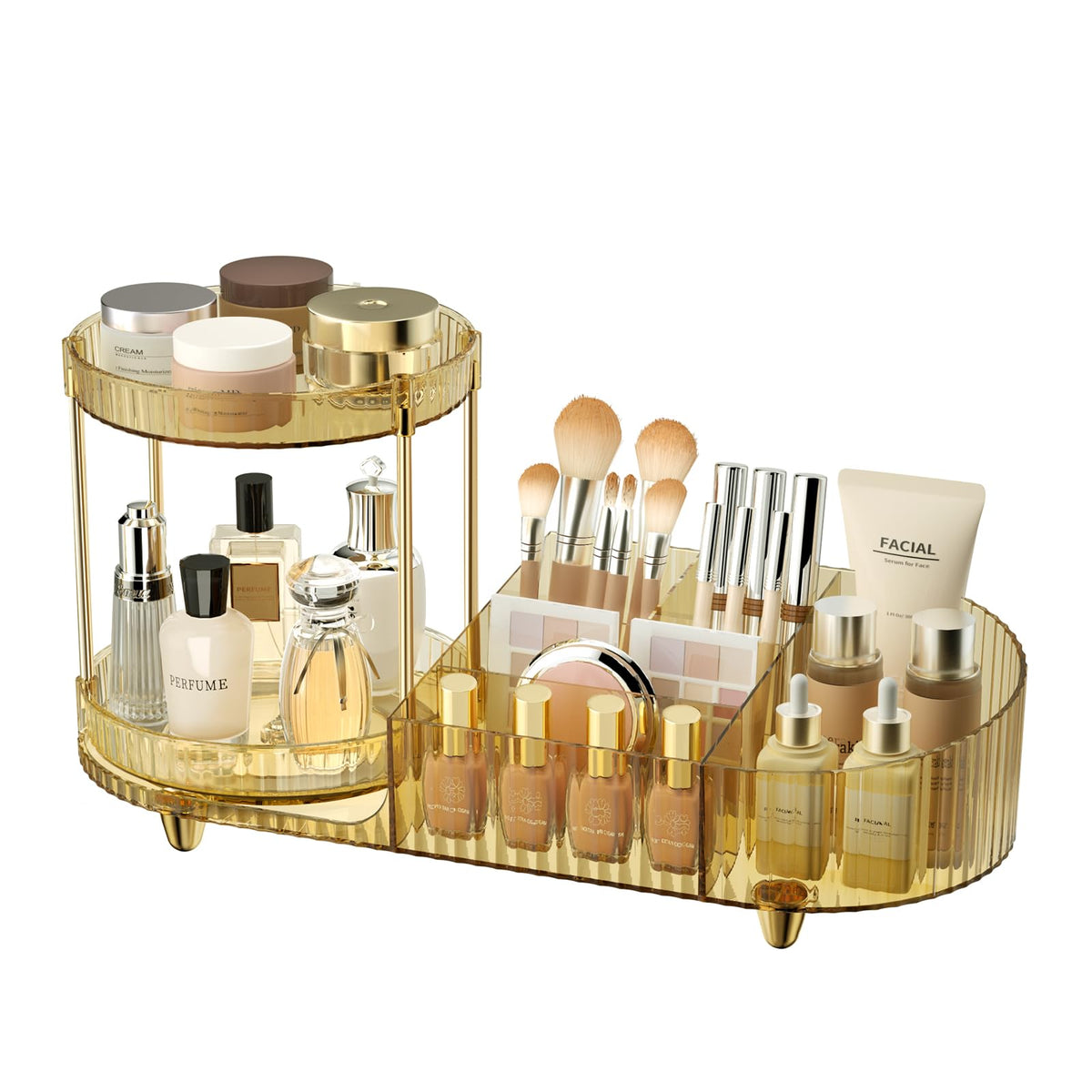 Rotating Vanity Makeup Organizer with Tiered Trays