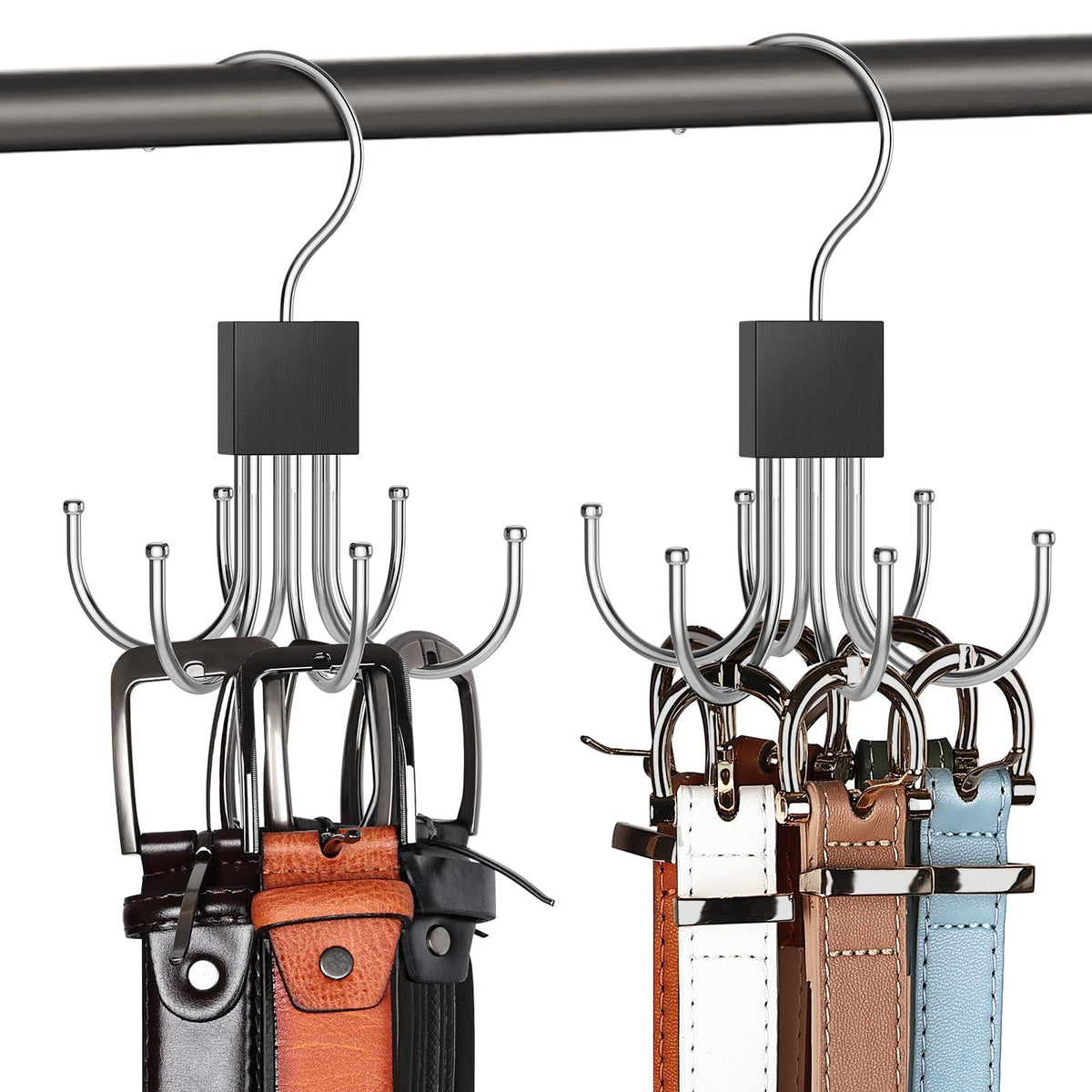 Belt Hanger, 2PCS Belt Organizer for Closet 360° Rotatable Max 48 Belt Storage Rack Space Saving Closet Organizers and Storage for Belt, Bra, Tank Top, Tie, Scarf, Purse