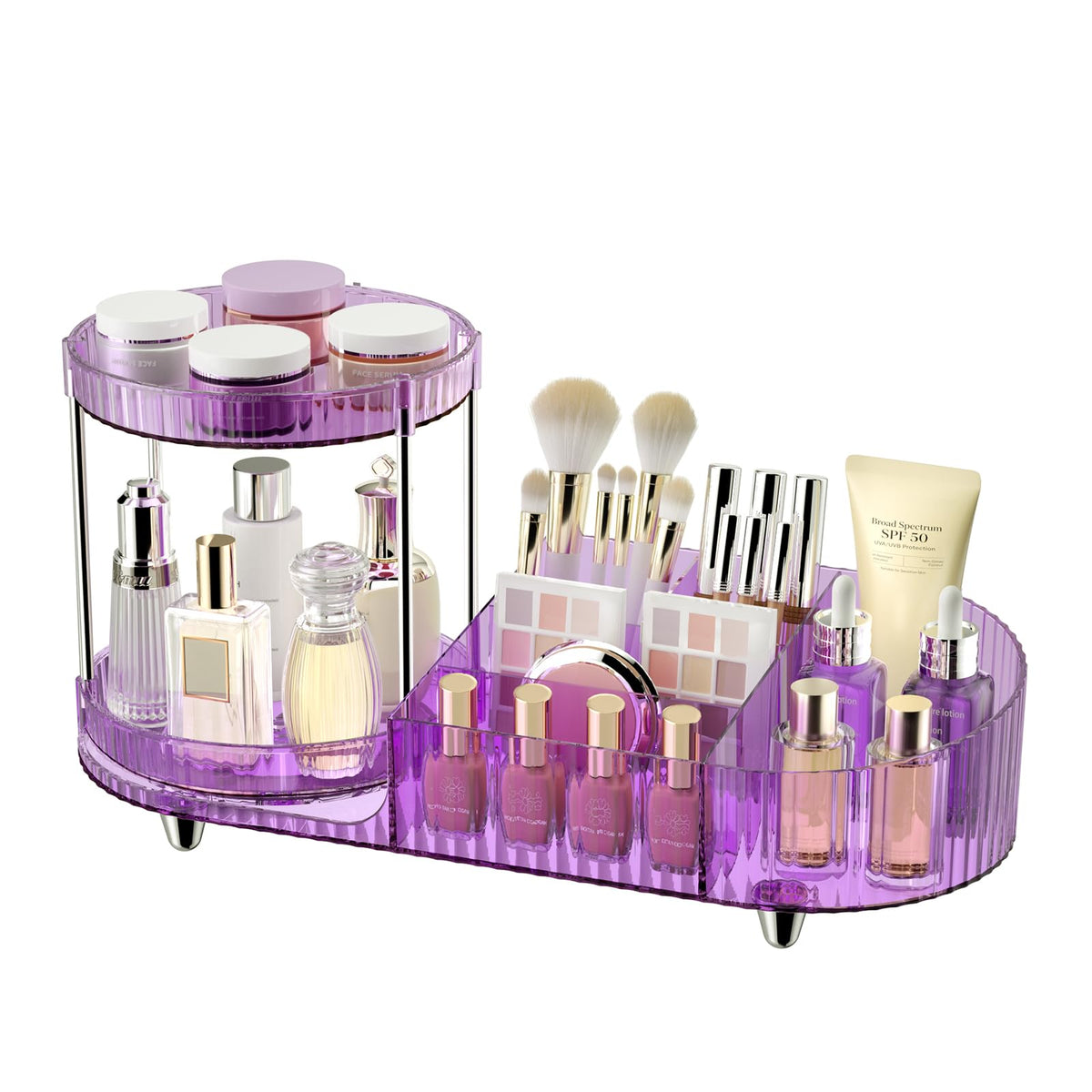 Rotating Vanity Makeup Organizer with Tiered Trays
