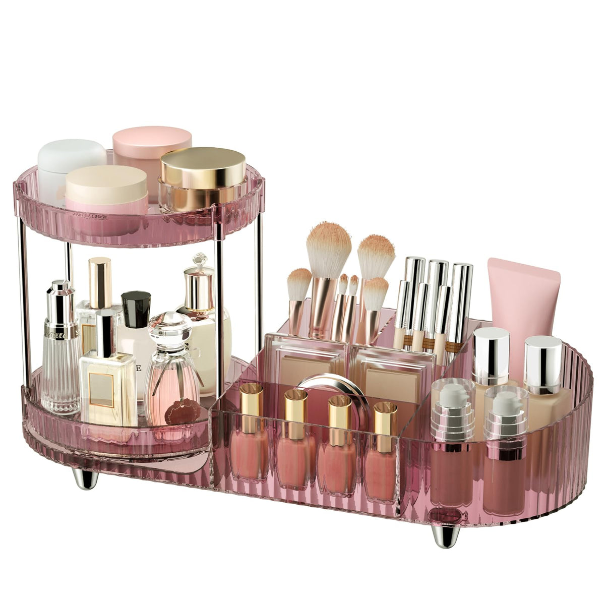 Rotating Vanity Makeup Organizer with Tiered Trays
