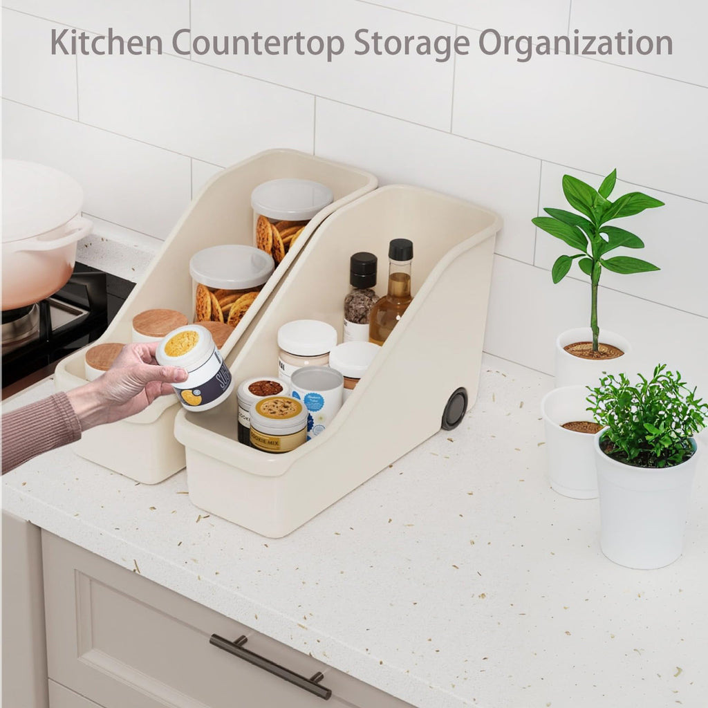 Multi-Use Pull-Out Cabinet Bin with Rolling Wheels Under Sink Storage Basket for Kitchen & Bathroom Perfect for Pantry & High Cabinets (Small Size)