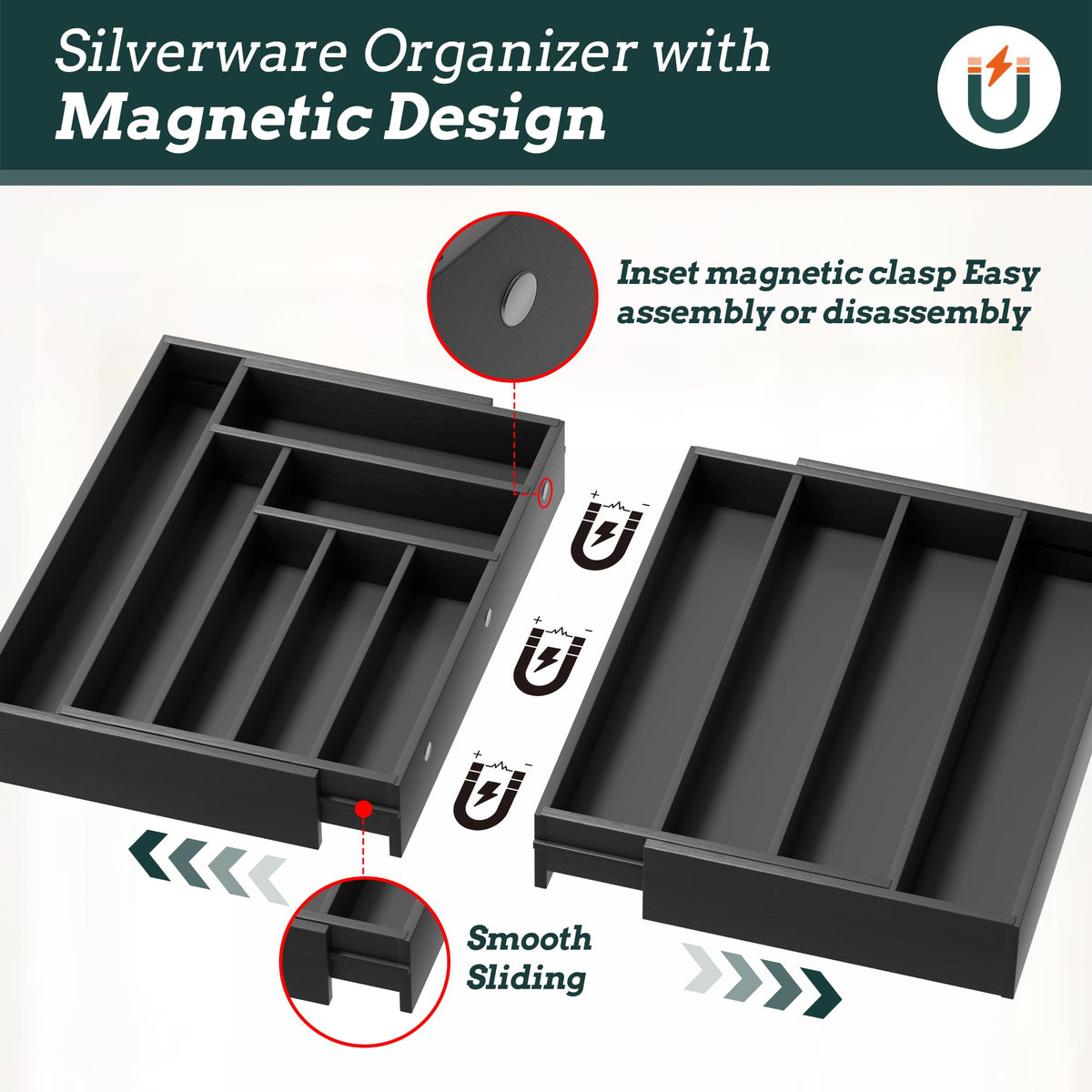 Silverware Organizer Large, Expandable 7 Slots Silverware Drawer Organizer Adjustable Flatware and Cutlery Holder, Bamboo Utensil Tray for Kitchen