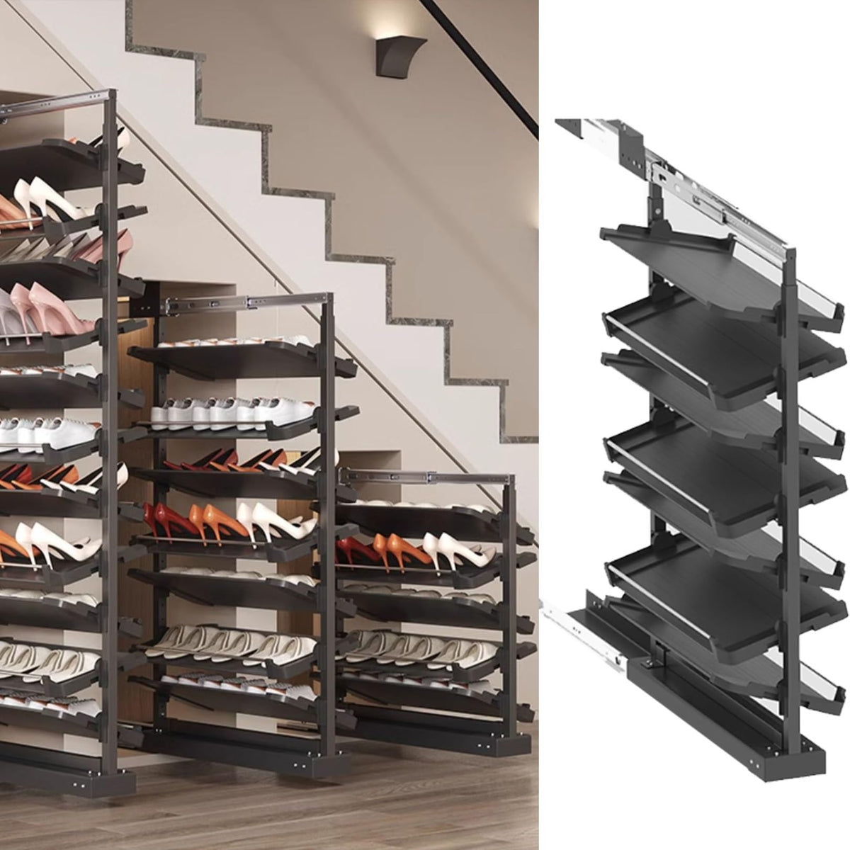 Adjustable Pull-Out Shoe Rack Organizer for Closet – Retractable Metal Stackable Storage Solution, Vertical Shelf Organizer for Small Bedrooms, Space-Saving Design