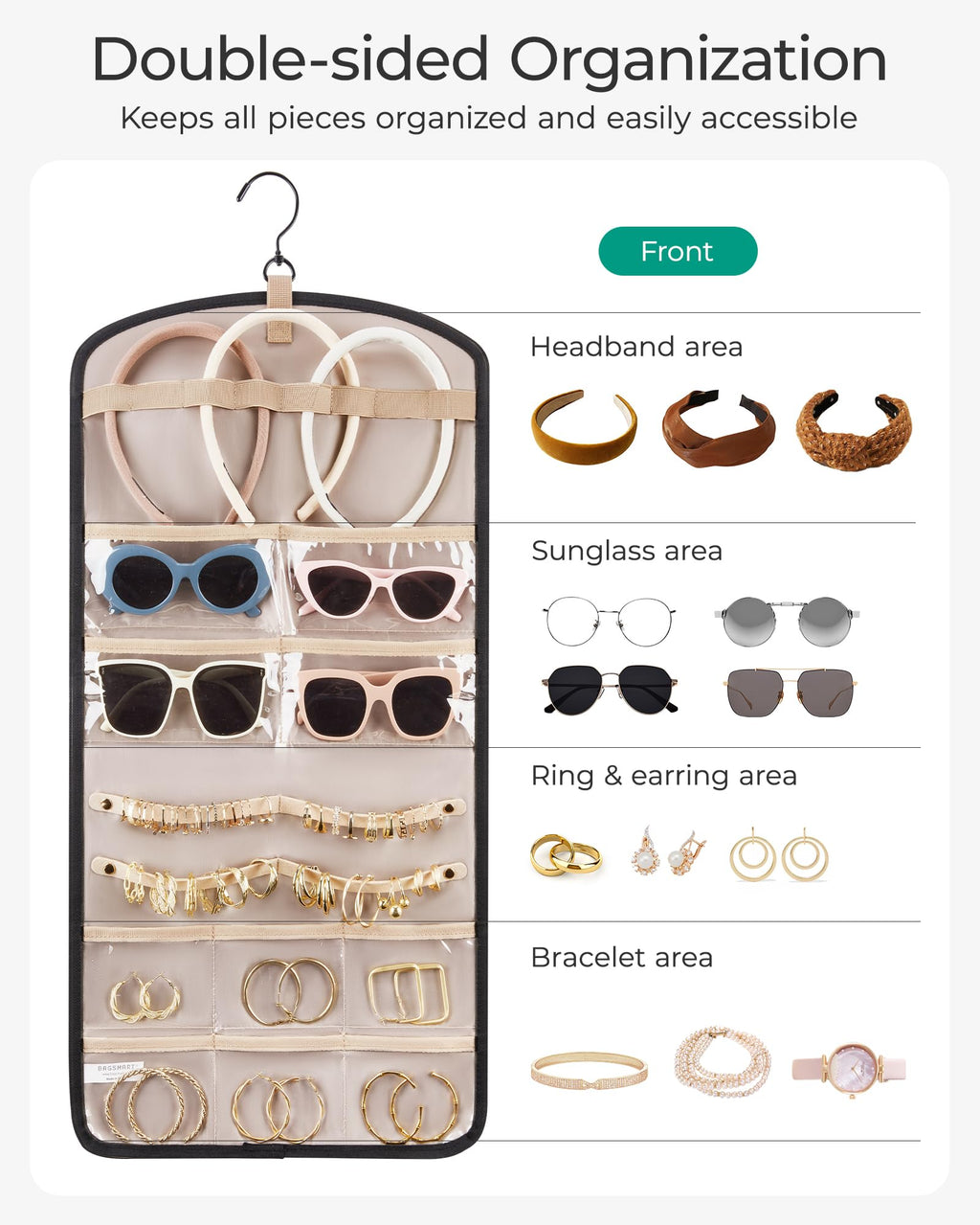 Double-Sided Hanging Jewelry & Hair Accessory Organizer
