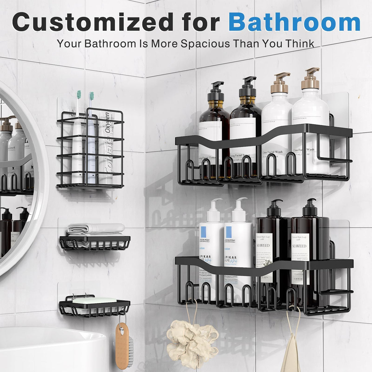 5-Pack Rustproof Stainless Steel Adhesive Shower Caddies