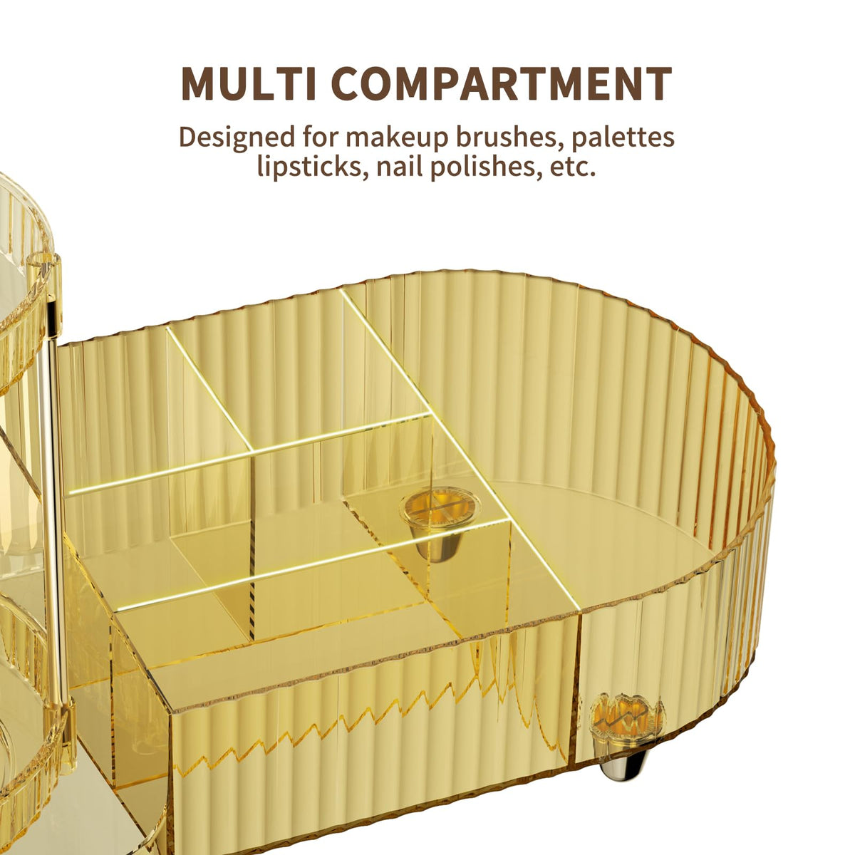 Rotating Vanity Makeup Organizer with Tiered Trays