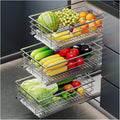 Set of 3 Stainless Steel Pull-Out Cabinet Organizers, Kitchen Storage Baskets, Sliding Pantry Bins for Fruits & Vegetables (15.4" L x 20.5" W)