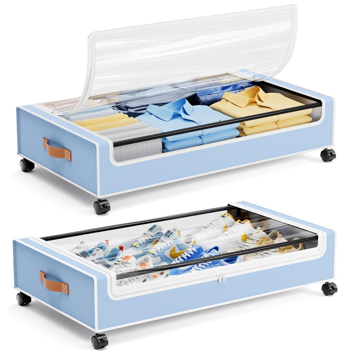 Yecaye Under Bed Storage with Wheels, Large Capacity Under Bed Storage Containers with Metal Frame & Clear Lid, Rolling Underbed Organizer Bins Drawers for Clothes, Shoes, Blankets