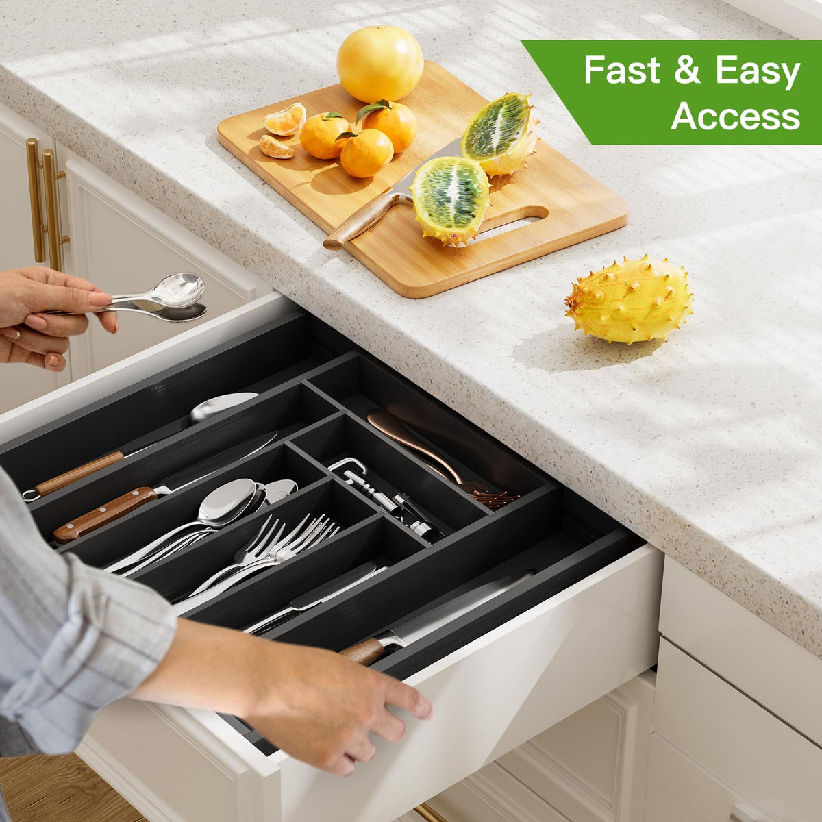 Pipishell Bamboo Silverware Organizer, Expandable Cutlery Tray