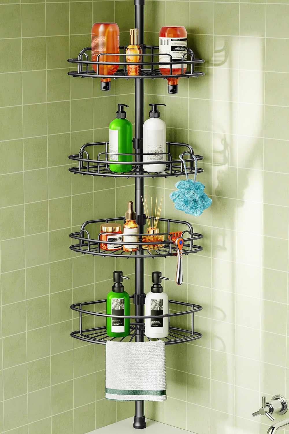 4-Tier Tension Pole Corner Shower Caddy Organizer