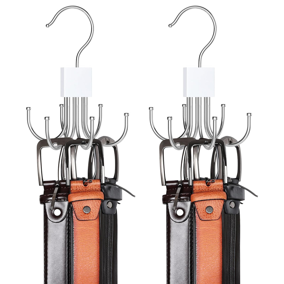 Belt Hanger, 2PCS Belt Organizer for Closet 360° Rotatable Max 48 Belt Storage Rack Space Saving Closet Organizers and Storage for Belt, Bra, Tank Top, Tie, Scarf, Purse
