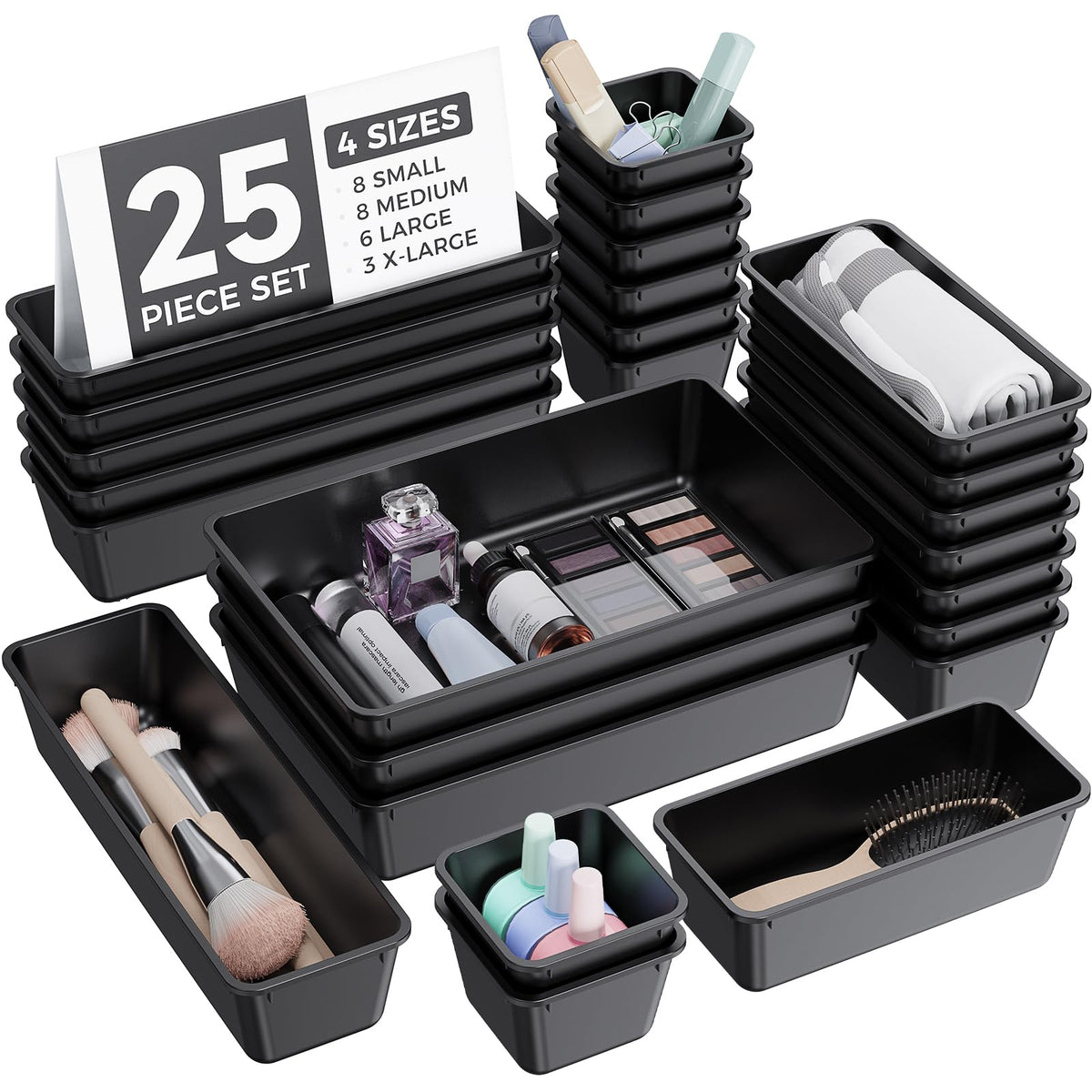 25-Piece Plastic Drawer Organizer Tray Set for Home