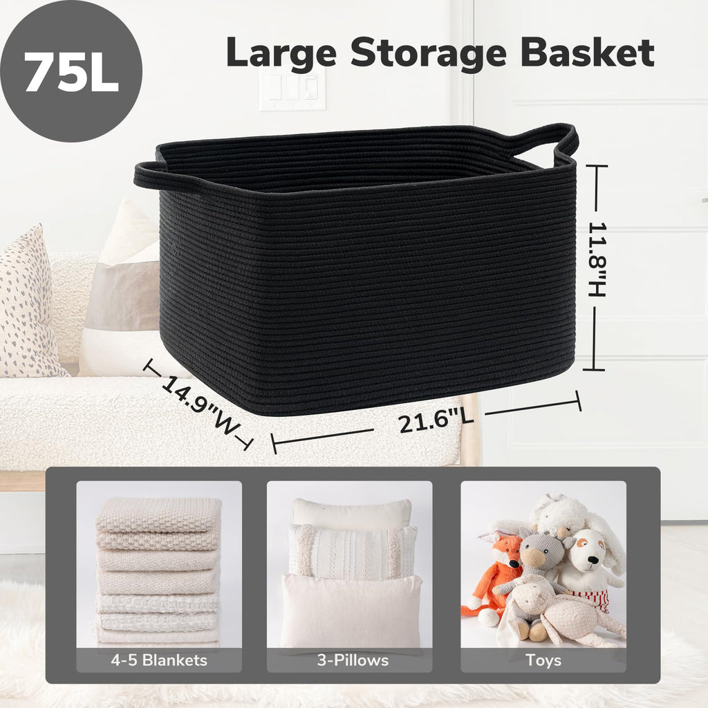 Woven Storage Baskets with Handles for Shelves & Closets
